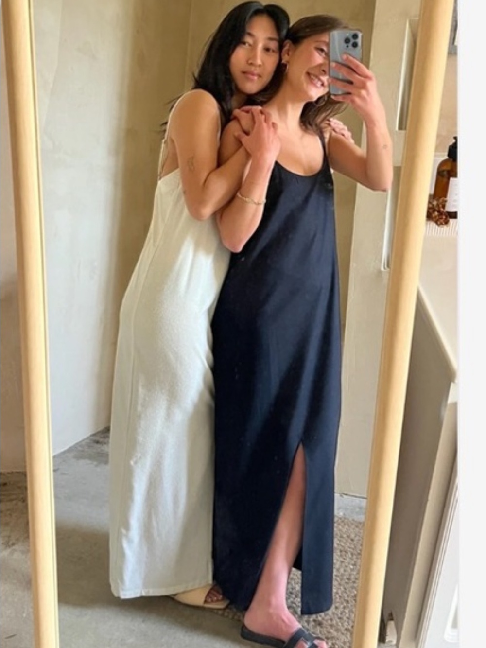 Na Nin Carolyn Raw Silk Slip Dress Black X-Large NWT slit Midi Maxi Adjustable